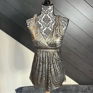 Guess Gold and Gray Zebra Print‎ Top Y2K
